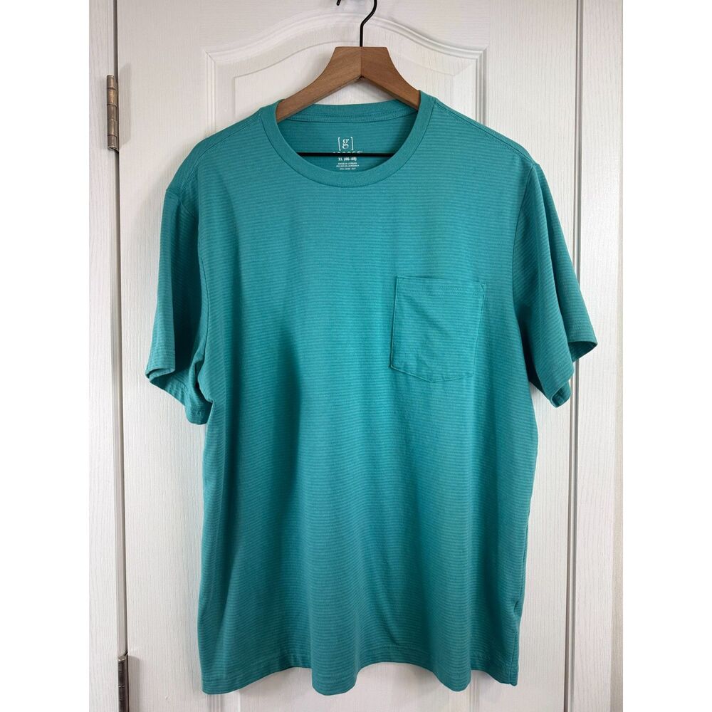 George Men’s XL Teal Pocket T-Shirt Soft Stretch Striped Crewneck Casual Tee